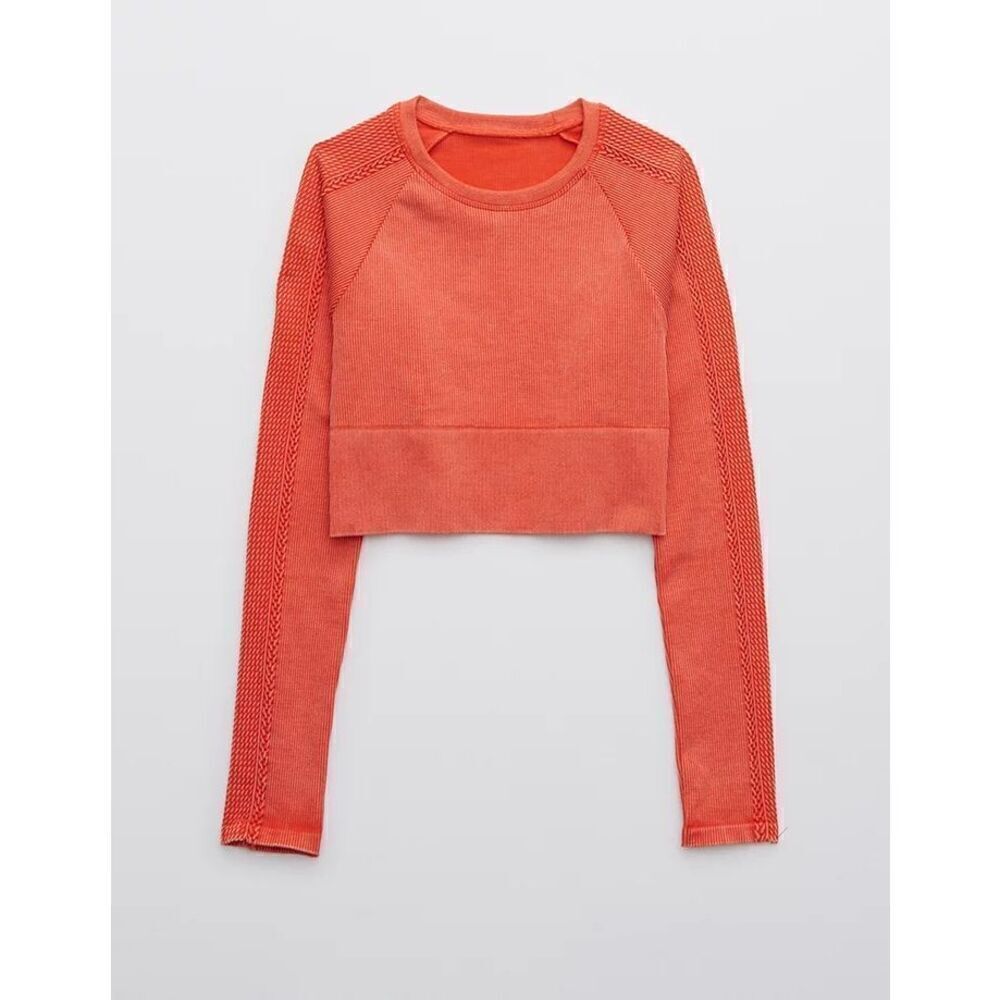 OFFLINE By Aerie Big Chill Seamless Long Sleeve T-Shirt Crop Top Orange XL